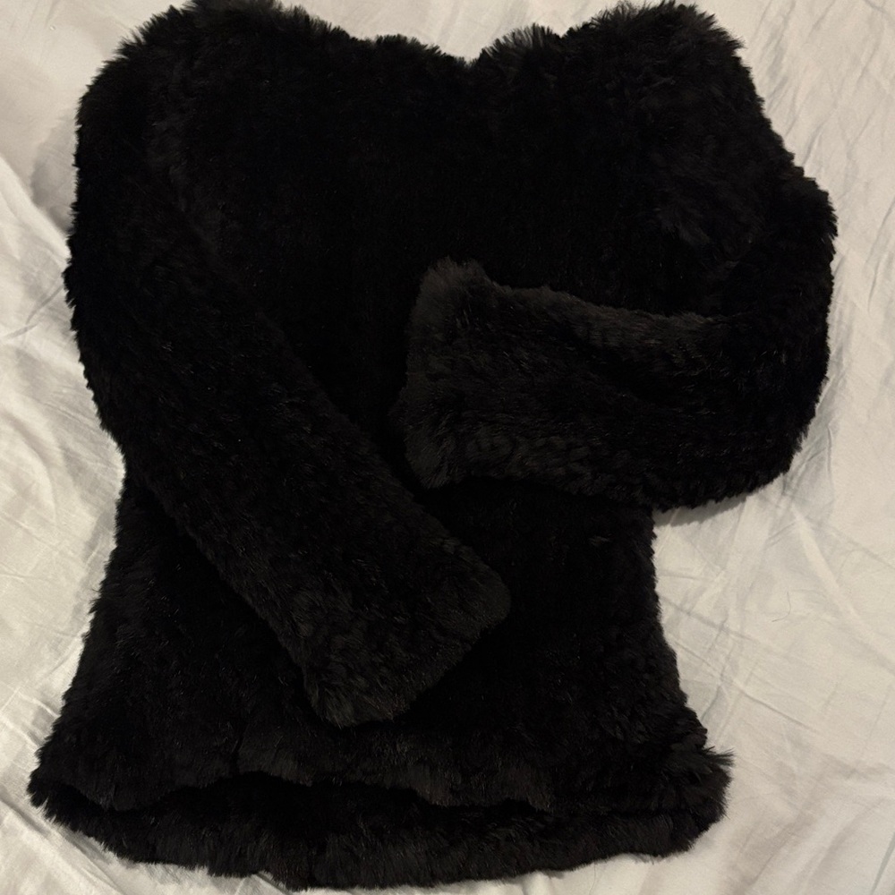 Women's Black Rabbit Fur Long Sleeve